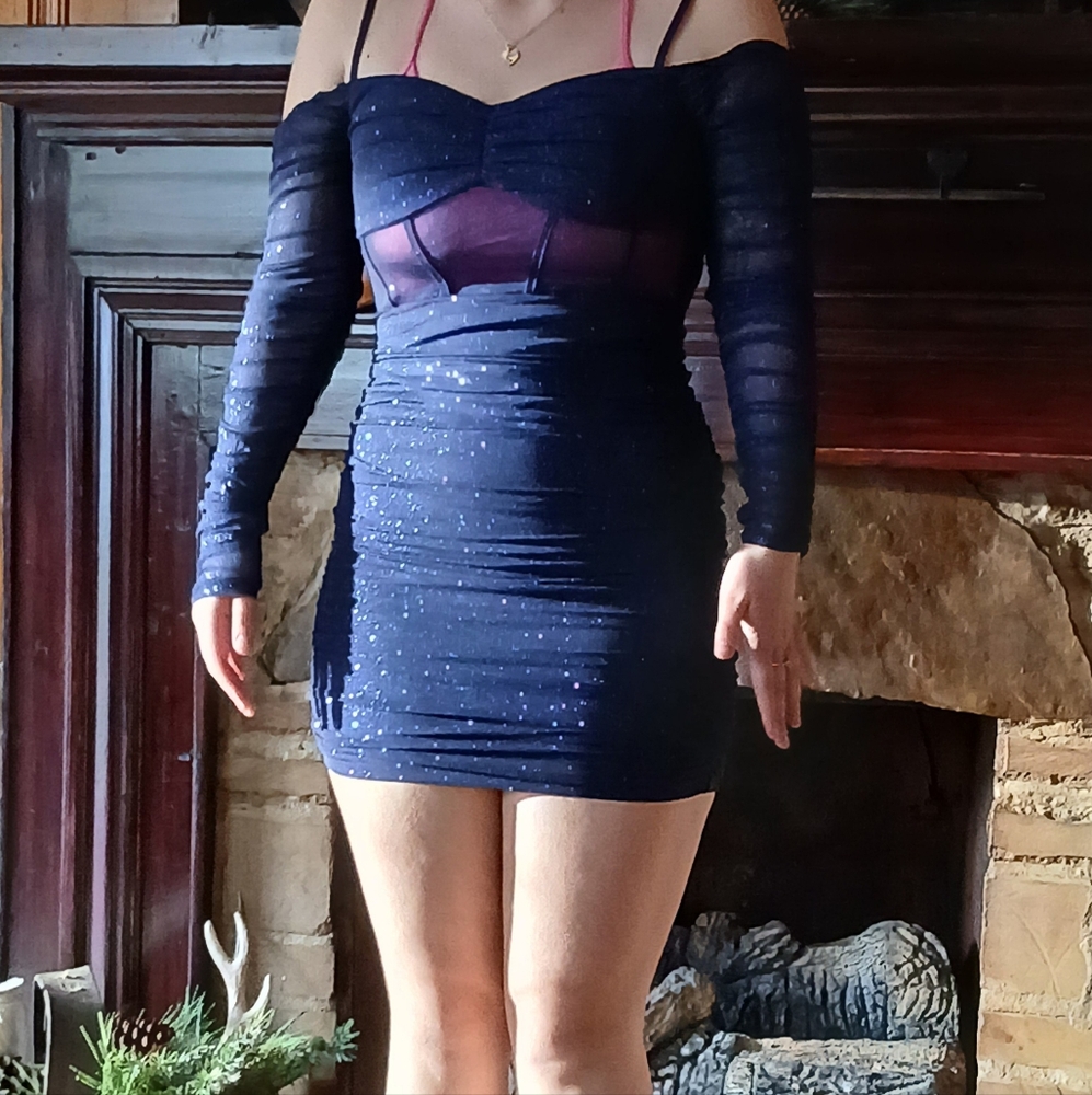 Elegant Navy Blue Off-Shoulder Dress